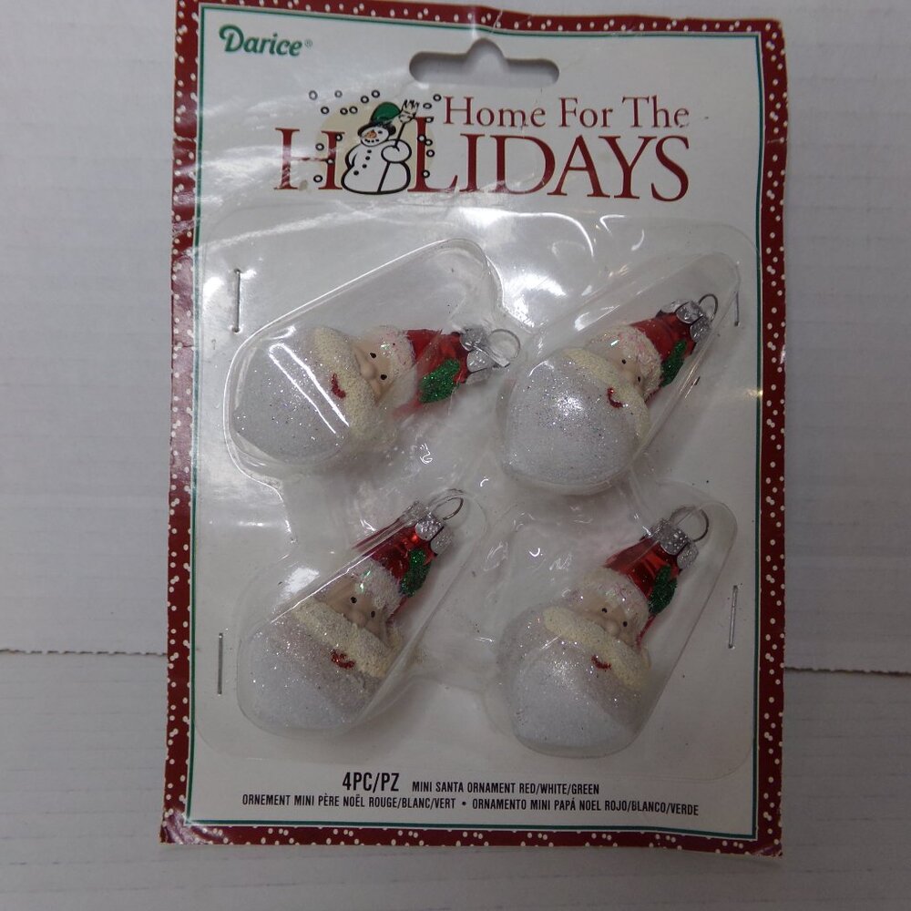 4 New Glass Santa Claus Christmas Tree Ornaments Glitter Sparkle Darice 2''